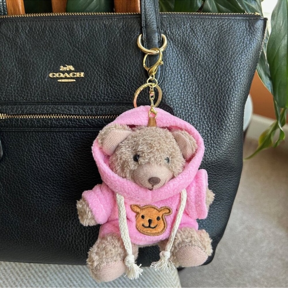 TEDDY BEAR HOODIE Bag Charm Taupe and Pink 🧸